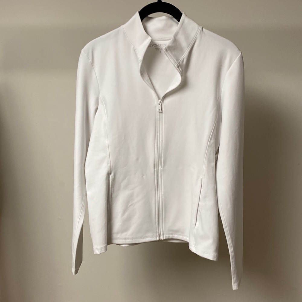 Beyond yoga on the go mock neck jacket white